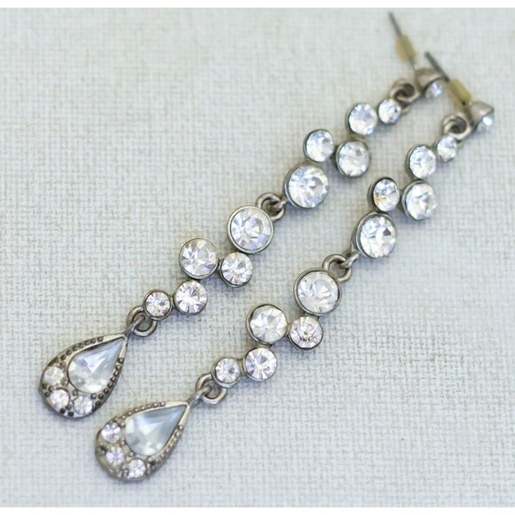 Vintage Rhinestone Teardrop Dangle Earrings - F1 - Picture 2 of 3